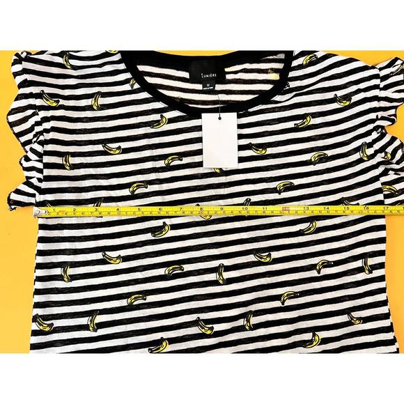 Lumiere Black White Striped Banana Print Short Sleeve Crewneck T-Shirt M NWT - Picture 6 of 7